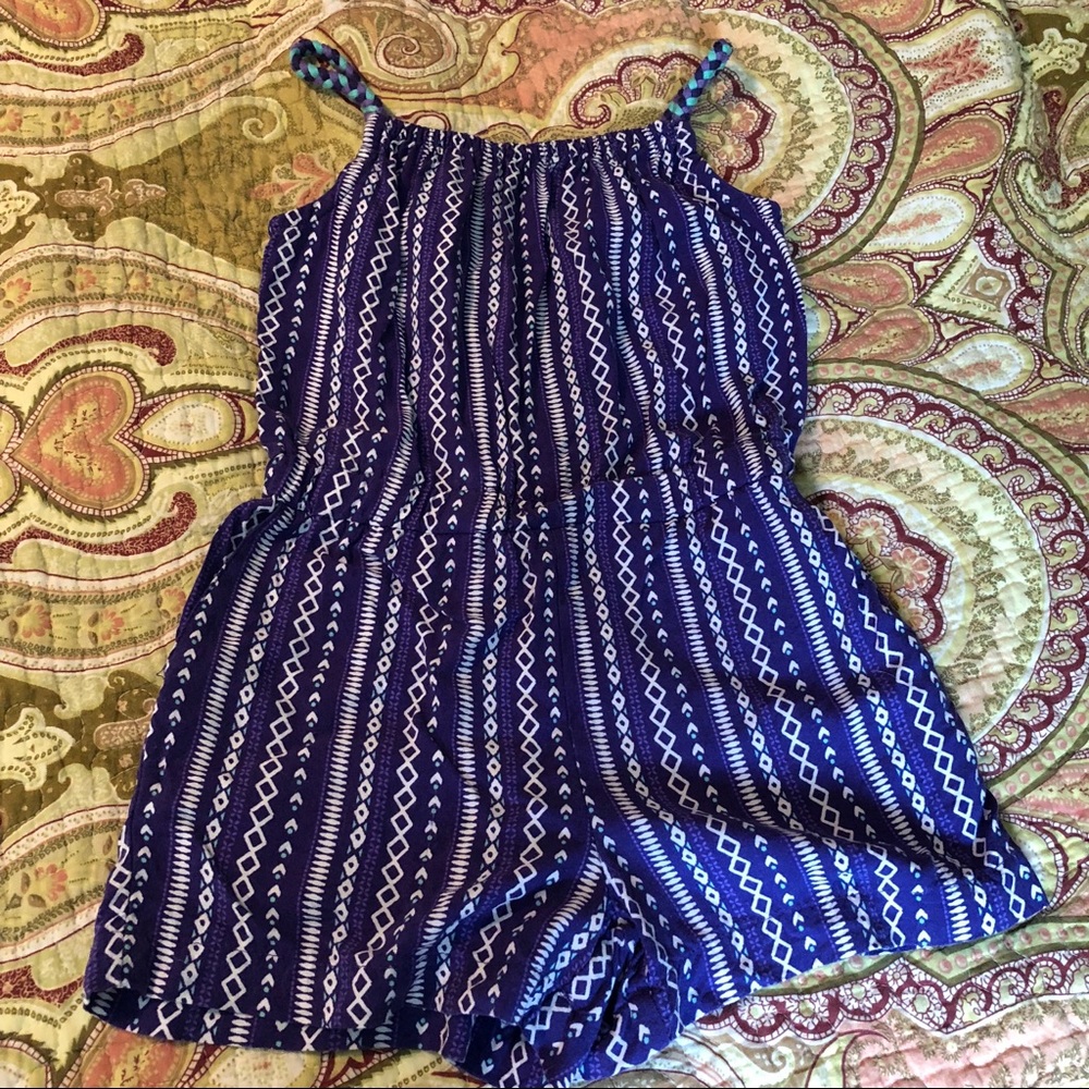 Girls purple printed jumper with braided straps